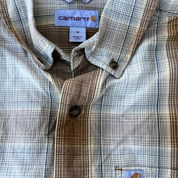 Carhartt men’s M Relaxed Fit, brown, gold plaid button down shirt - Picture 1 of 6
